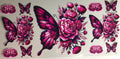 Sticker design with pink butterflies and flowers on a white background