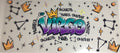 Graffiti-style artwork on a wall with colorful letters and symbols.