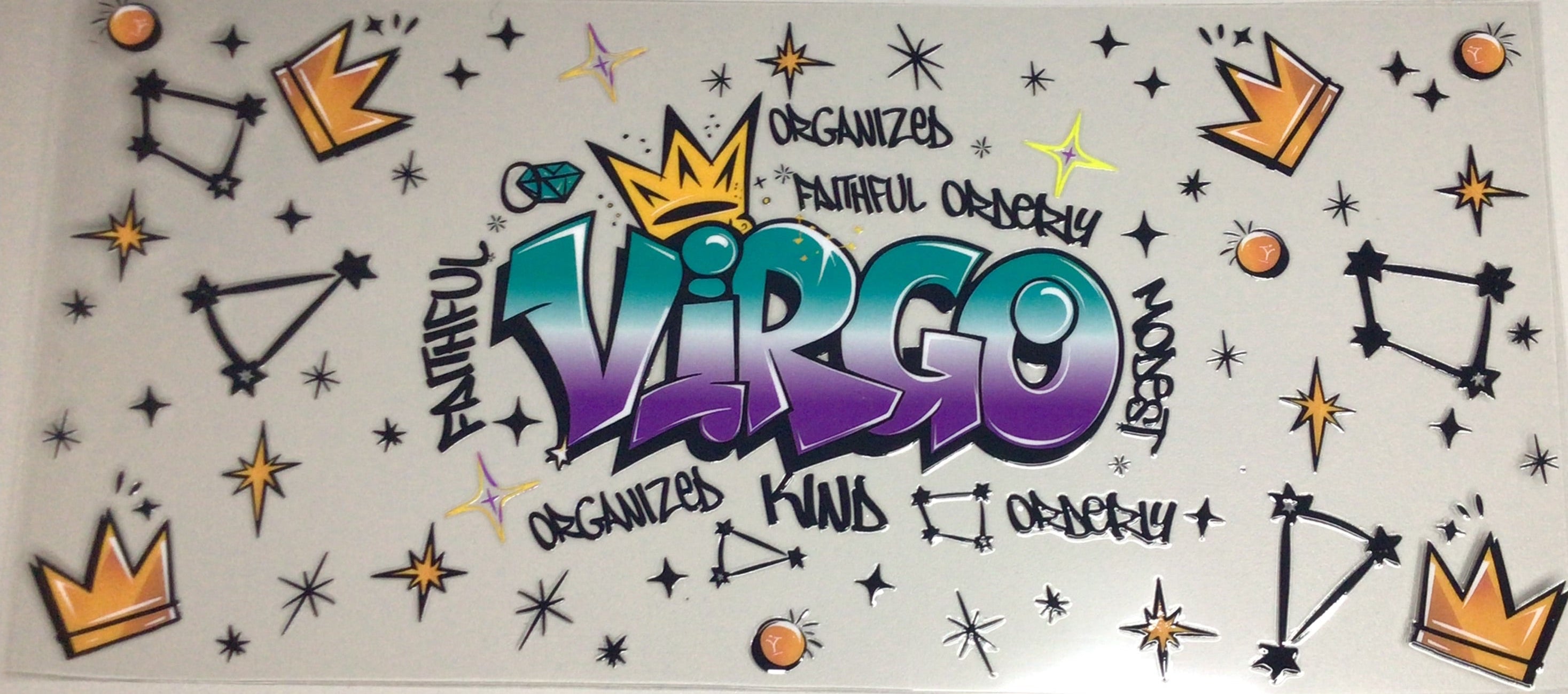 Graffiti-style artwork on a wall with colorful letters and symbols.
