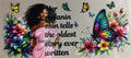 Decorative wall art with colorful flowers, butterflies, and a quote on a plain background